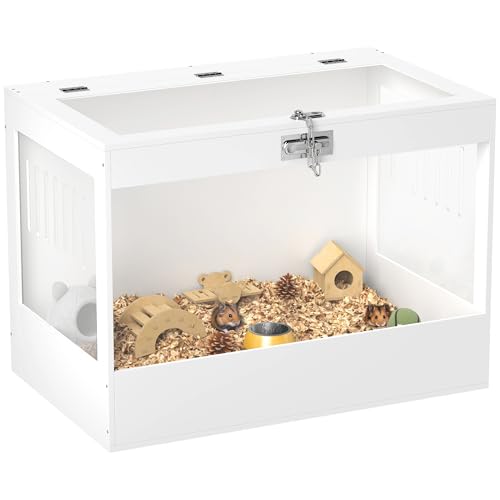 PawHut Hamster Cage with Openable Top & Lock, Transparent Acrylic Panels Small Animal Habitat with Hut, Seesaw, Ladder, for Dwarf Hamster Gerbil, 31.5" x 20" x 23", White