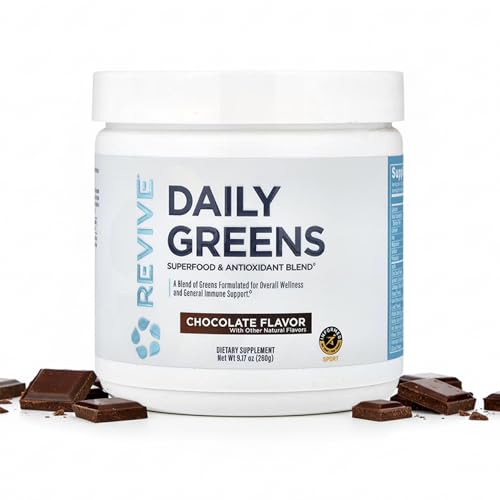 Revive MD Daily Green Powder Superfood (Chocolate) - Supergreens Powder to Support Energy Levels - Green Juice That Improves Fiber Intake - Vegetable Supports Digestion and Gut Health (30 Servings)