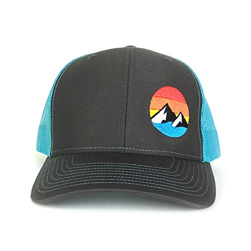 Wue Explore The Outdoors Trucker Hat - Charcoal/Cyan Blue #TOP4