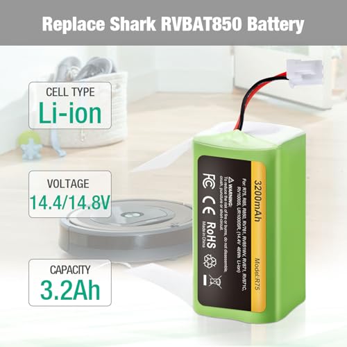 FirstPower 3.2Ah RVBAT850 Battery - Replace for Shark Vacuum Battery Replacement, Shark Ion Robot R75, RV761, RV850C, RV1000S, RV1100VL, RV101AE, UR1000SR, RV700_N, RV720_N Vacuum Cleaners by FirstPower - Image 2