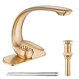 AVSIILE Brushed Gold Bathroom Sink Faucet, C-Shaped Curved Spout Bathroom Faucets for Sink 1 Hole, B