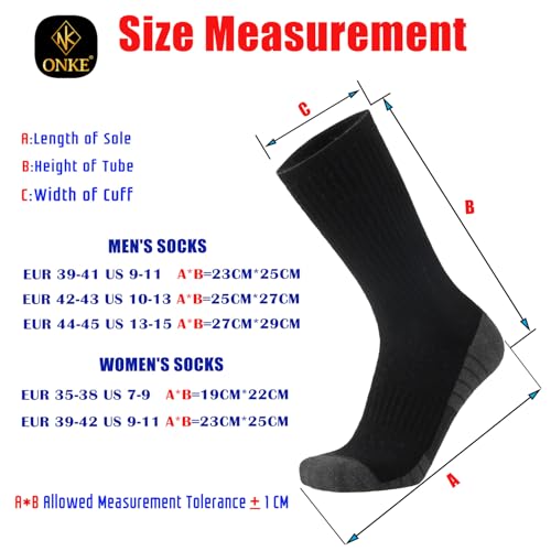 Image of ONKE Athletic Work Socks for Men Women Heavy Cushion Crew Moisture Wicking | Cotton, Max Full Cushion, Odor Control, Breathable, Comfortable, Durability, Anti Blister, Arch Support, Size M /L /XL 3 /6 Pack