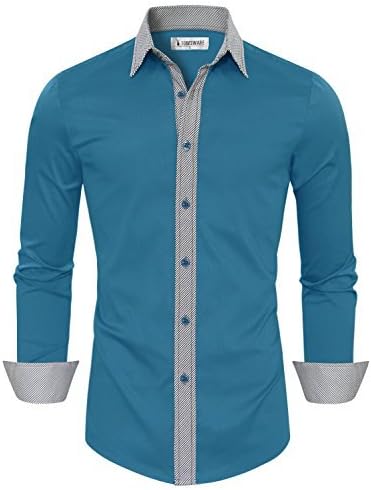 TAM WARE Mens Casual Slim Fit Contrast Lining Button Down Dress Shirts