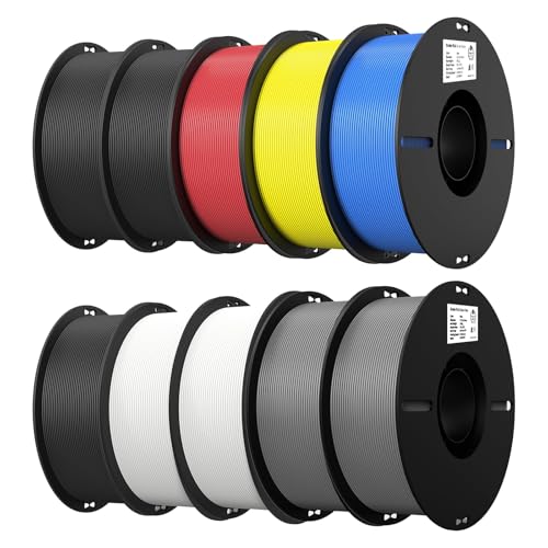 Creality PLA Filament for 3D Printers Ender Value 10 Packs, 1.75mm Diameter Filament with Neat Winding Spools, No Clogging & Bubbles, Fits Most 3D Printers(3Black+2White+2Grey+Red+Yellow+Blue)