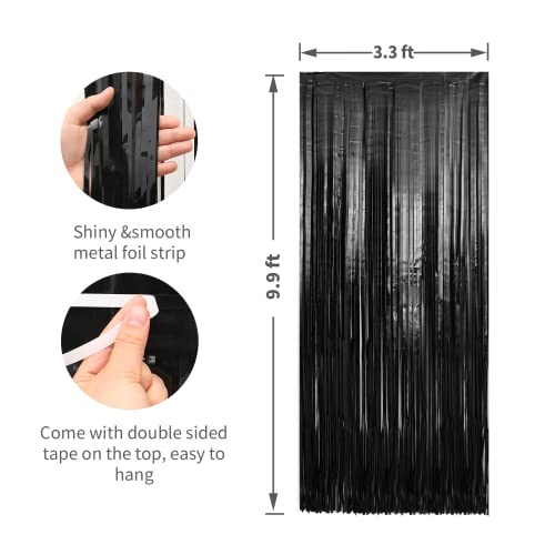 Image of Crosize 5 Pack 3.3 x 9.9 ft Black Foil Fringe Curtains Party Decorations, Black Tinsel Curtain Backdrop for Parties, Door Streamers, Glitter Streamer Backdrop for Birthday Decoration