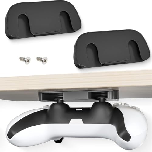 JCZD - JCZD 2 Pcs Under Desk Controller Holder Replacement Compatible with PS4 PS5 - Black ABS Under Desk Mount (9x3.9x1.3cm)