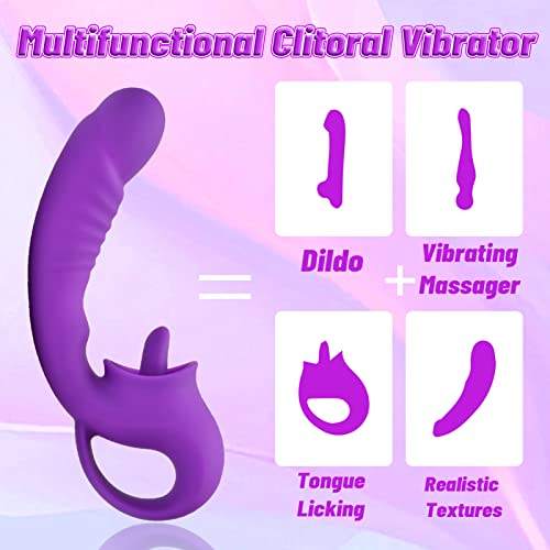 Clitoral Licking G Spot Vibrator, 2 In 1 Dildo Vibrator Clitoralis Stimulator With 10 Licking & Vibrating Modes, Strapless Strap-On Dildo For Clit G Spot Stimulation, Adult Sex Toys For Women (Purple) #TOP3