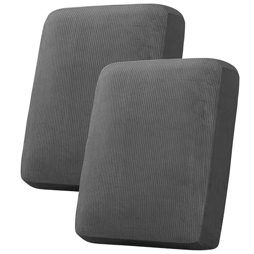 H.VERSAILTEX Velvet Stretch Couch Cushion Cover Plush Cushion Slipcover for Chair Loveseat Sofa Cushion Furniture Protector Seat Cushion Sofa Cover (2 Piece Medium Sofa Cushion Covers, Grey Striped)