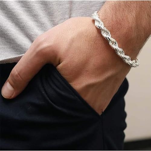 ARGENTO REALE Sterling Silver italian 4MM,5MM,6MM,7MM,8MM 925 Solid Rope Link Bracelet,Braided Diamond-Cut Rope Chain Bracelet for men and women,Made In Italy3