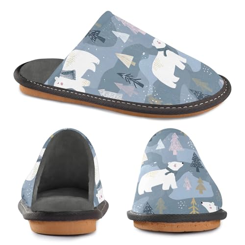 Slippers for Women Polar Bear Tree Pattern Soft Winter Warm Shoes Indoor Outdoor Non-Slip House Travel Slippers4