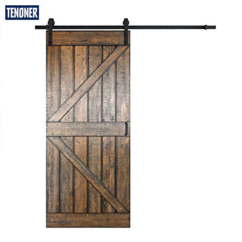 TENONER Sliding Barn Door, 36 inches x 84 inches,Vintage Pine Wood, K-Frame,DIY Sliding