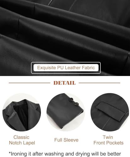 Pepochic Womens Oversized Leather Jacket Long Sleeve Faux Leather Blazer Lapel Button Down Leather Shacket Coat with Pockets