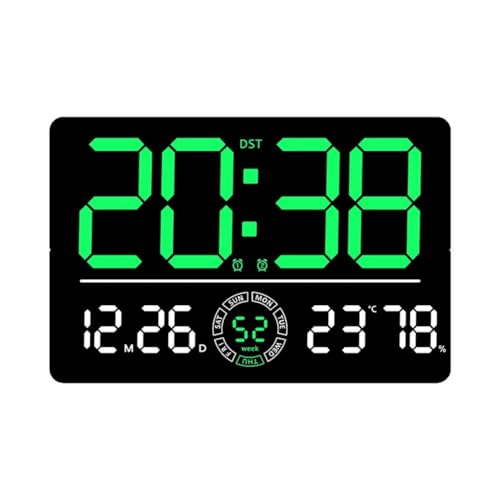 Opatiny LED Wall Clock with Digital Large Screen Display for Time, Date, Temperature and Alarm - Adjustable Brightness, Remote Control, Desktop or Wall for Mountable (Color Options)