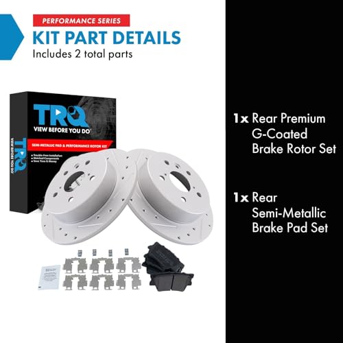 Image of TRQ Performance Rear Brake Pad and Rotor Set Semi Metallic G Coated Rotors Compatible with 2018-2023 Toyota Camry