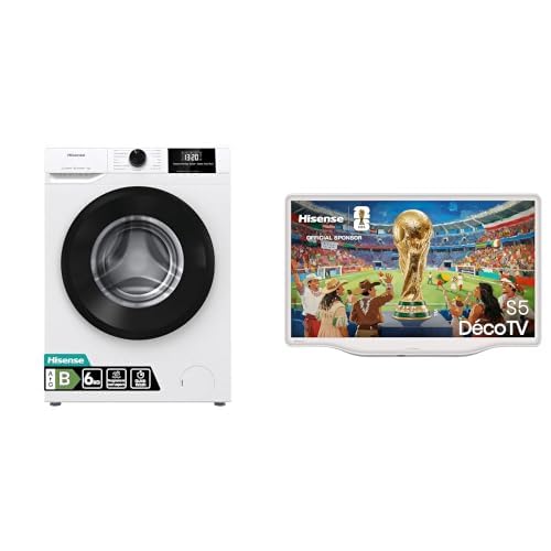 Hisense - Lavatrice Slim WF1G6021BW, 6 kg, Classe B, Motore Inverter + Deco TV QLED 32" FHD 32S5Q, Dolby Atmos, HDR10