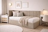Polsterbett Bruno 120x200 cm, Bettkasten, Riviera-Stoff, Beige