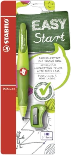 STABILO Ergonomic Mechanical Pencil EASYergo 3.15 - Right-Handed - Light Green/Dark Green + Sharpener (Pack of 5)