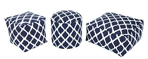 HOMESCAPES Navy and Natural Square Beancube Diamond Ikat Design with Filling - 60 x 60 x 30 cm - Image 2