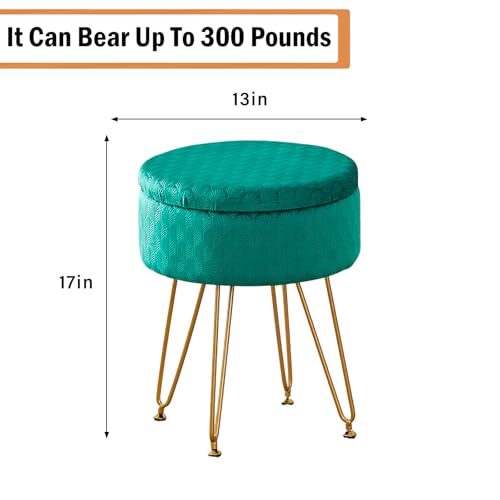 Cpintltr Velvet Storage Ottoman Round Footrest Stool Multifunctional Upholstered Ottoman Modern Accent Vanity Stools Tray Top Coffee Table Suitable for Living Room Bedroom Entryway Emerald