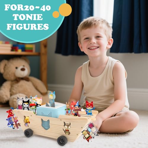 Image of Ship for Tonies Box 1 /2 Organizer Storage Shelf, Wooden Magnetic Holder for Toniebox Player Tonies Figures Characters for Children, Display Collection 20~30 Characters, Funny Little Ship