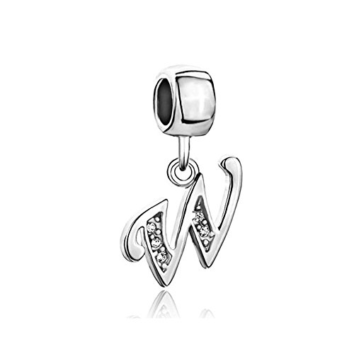 LovelyJewelry Silver Plated Letter Initial A-Z Dangle Alphabet Synthetic Crystal Beads for Bracelet (Letter A)