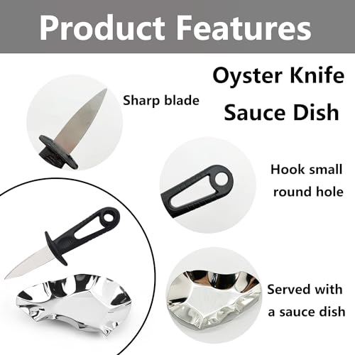 YJFY TINGWEN 3 Stück Edelstahl Aus Austernschale Großer Teller Langlebige Austernteller Austernplatte Mit 8 Kartenfächern und Austernmesser Untertasse Für Austern und Schalentiere Meeresfrüchte