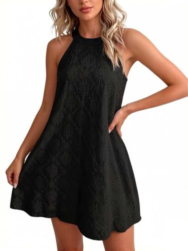 Robe d'été dos nu en dentelle blanche et œillets pour vacances à la plage