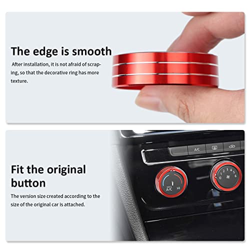 Auovo Air Conditioning Knob Trims Compatible with Jetta Atlas Taos Tiguan Golf R Passat Aluminum Alloy AC Climate Control Knob Rings Radio Volume Button Knob Covers Car Interior Accessories (Red)