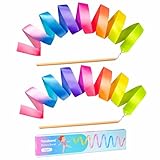 Cikyner Gymnastikband, bunt, rhythmische Gymnastikbänder mit Premium-Buchenstäbchen, Regenbogen-Tanzbänder für Kinder, Mädchen, Geburtstagsparty und Ostergeschenke, perfekt für Zuhause, Schule, 2