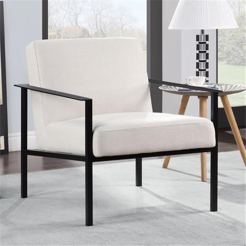 Sillón Moderno Crema con Estructura de Metal miniatura 7