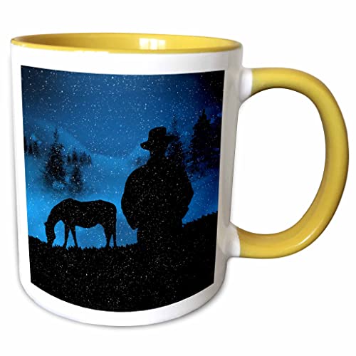 3dRose Cowboy & Horse Silhouettes 11oz Two-Tone Yellow Mug