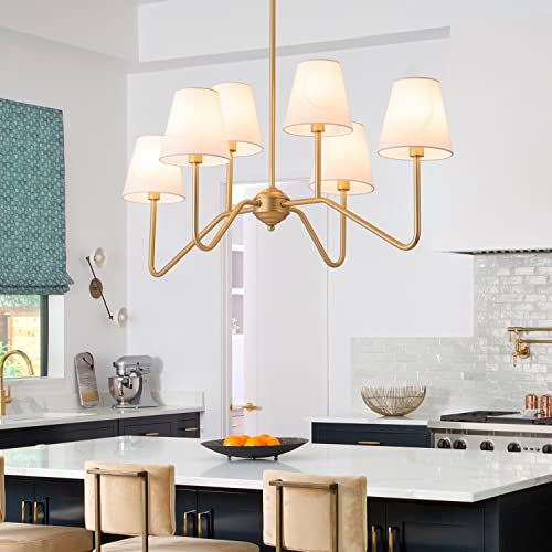 9Mmml 39" 6 Arms Kitchen Island Lighting,6 Lights Dining Room Chandelier,Gold Body + Fabric Shade Fixture For Hallway Entryway Foyer Living Room,6 E12 Bulb Included #TOP4