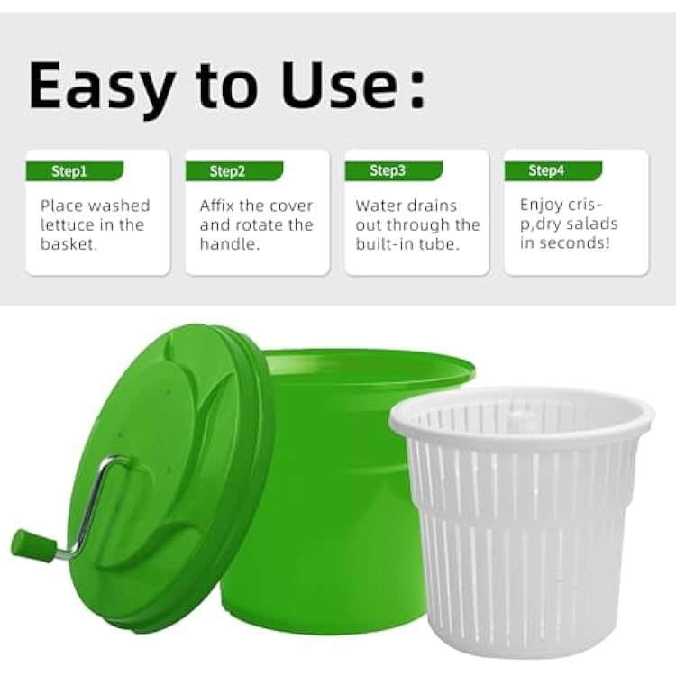 5 Gallon Commercial Salad Spinner and Dryer, Large Manual Vegetable Washer & Greens Dryer with Drain Tube, Heavy-Duty & FDA Listed for Restaurant, Home, Farm Use
