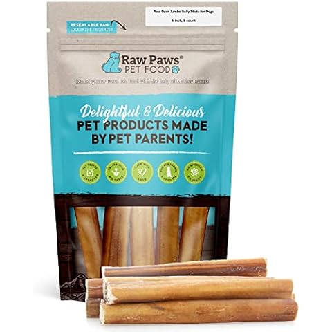 Raw Paws Jumbo Bully Sticks, 6" (5-Count) - Extra Thick for Medium to Large Breeds - No Added Hormones, Free Range Cows - Pizzle Sticks for Dogs - Long Lasting Chews for Aggressive Chewers Cover