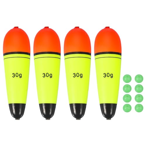YELARXI Fishing Slip Bobbers, EVA Foam Bobbers Slip Floats with Fish Beads, 1.1 Oz Floatage Fit for Perch Carp Bass Fishing Corks Saltwater Freshwater (4 Pack, Red/Yellow)