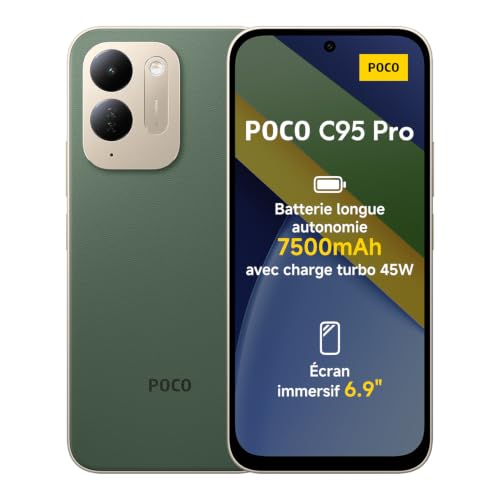 POCO C95 Pro, Smartphone 6+128 Go, Vert, Batterie 7 500 mAh, Charge 45 W