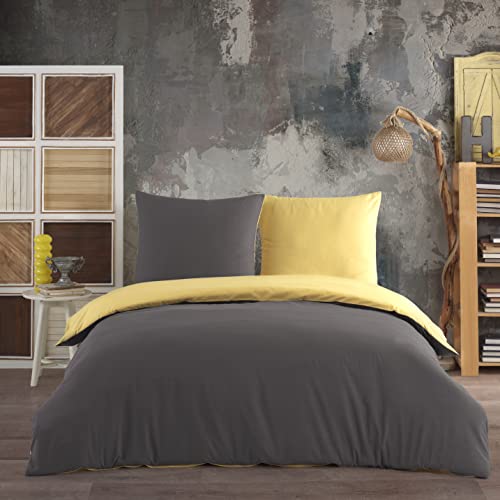 Vency Bettwäsche 135x200 Gelb Anthrazit - Atmungsaktiv - Renforcé...