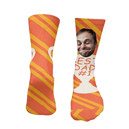 Wskian Customized Picture Face Crew Socks Size S Socks Orange Best Dad Socks Breathable Casual Socks Elastic Big And Tall Socks Gag Gifts For Men Funny Dad Fathers Day #TOP1