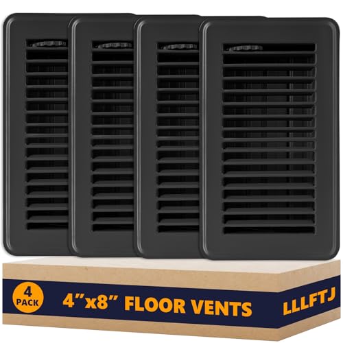 4Pack Floor Vent Covers Floor Register 4 x 8 Adjustable Decorative Vent Covers for Home Floor Ceiling or Sidewall Vent Rust-Proof Heavy Duty Walkable Steel Floor Vents (Black 4 x 8 4 Pack)