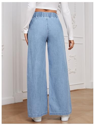 GORGLITTER Women's Wide Leg Jeans High Wasited Elastic Waist Baggy Denim Pants2
