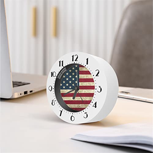 Glenlcwe Vintage American Flag Print Alarm Clock Round Silent Clock For Women Men Child Super Silent Battery Operated Clock,Small #TOP4