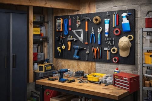 ByteFly Peg Board Wall Organizer, Black Metal Pegboard Organizer, 2 Metal Pegboard Panels(12"x24") with 68 Accessories, Wall Mount Large Peg Board Kit with Hooks, Bins for Home, Garage, Workbench by ByteFly - Image 4