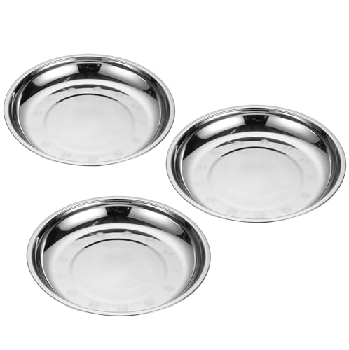 Lot de 3 plateaux à bijoux circulaires en acier inoxydable argenté de 17,8 cm, fond plat, pour servir des plateaux, des bonbons, des collations, des fruits et des légumes dans la cuisine, à