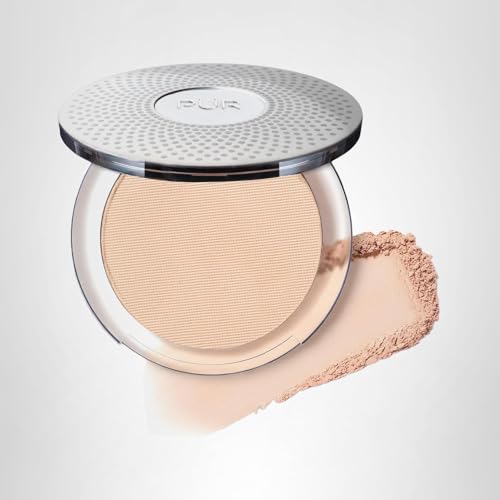PÜR MINERALS 4-in-1 Pressed Mineral Makeup Powder Foundation with SPF 15 – Concealer & Finishing Compact Pressed Powder for Face – Buildable Medium to Full Coverage Foundation Powder