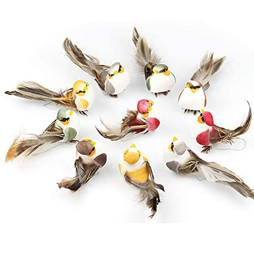 LWINGFLYER 12pcs Artificial Foam Feather Birds Mini Decorative Love Bird Ornaments for Wreaths Craft Christmas Tree Decoration Flower Arrangements 10cm/4inch Clip