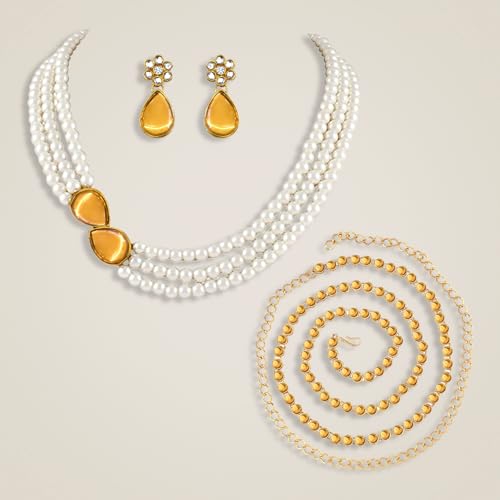 Image of Peora Faux Pearl Crystal Necklace & Jewellery Set Gift for Women