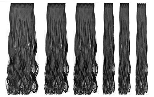 Image of Artifice 6 Pcs 16 Clips Based 24 inch Multi Layered Women Long Curly Wavy Synthetic Hair Full Head Clip in Hair Extensions Pieces NATURAL BLACK
