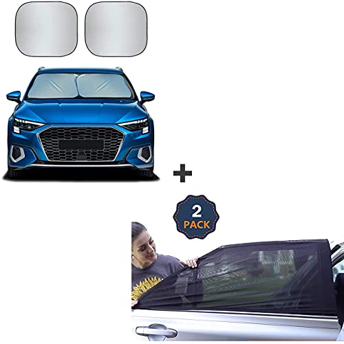 EcoNour Gift Bundle | Foldable 2-Piece Sun Shade for Car Windshield Small (23.5â x 29â) + Car Window Screens for Camping (36