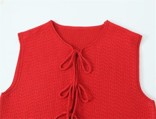 Coquette Knit Vests Tie Front Crochet Sweater Vest Women Sleeveless Cardigan Tank Tops Y2k Aesthetic4