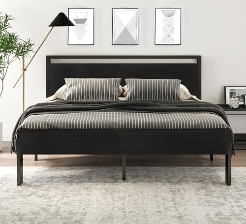 image for SHA CERLIN 14 Inch King Size Metal Platform Bed Frame with Wooden Head